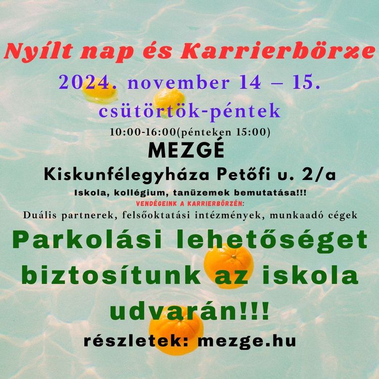 Nyílt nap és karrierbörze: parkolási lehetőség!!!